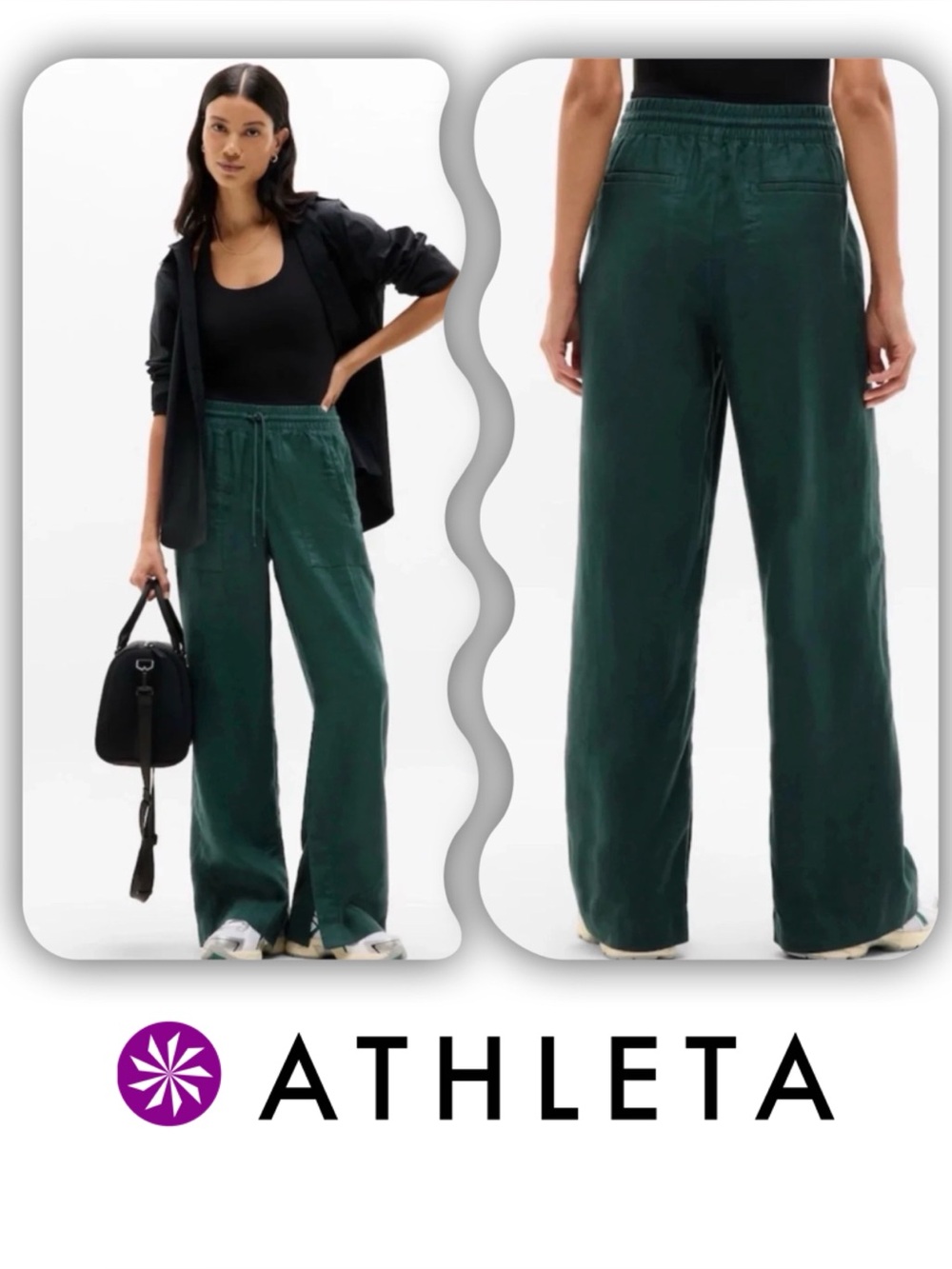 Athleta Retreat Linen Wide Leg Pant - Deep Green
